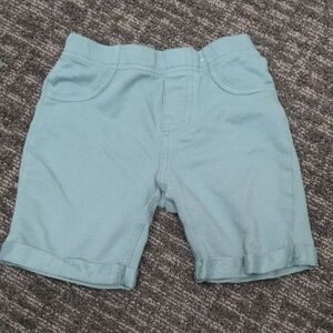 Blue Elastic Waist Bermuda Shorts with Cuffed Hem